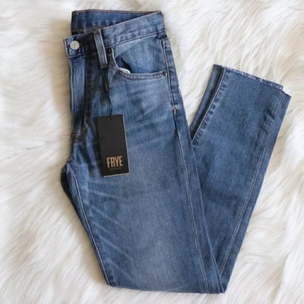 NWT FRYE Sienna Medium Blue Wash Ripped Distressed Skinny Jeans Size 25